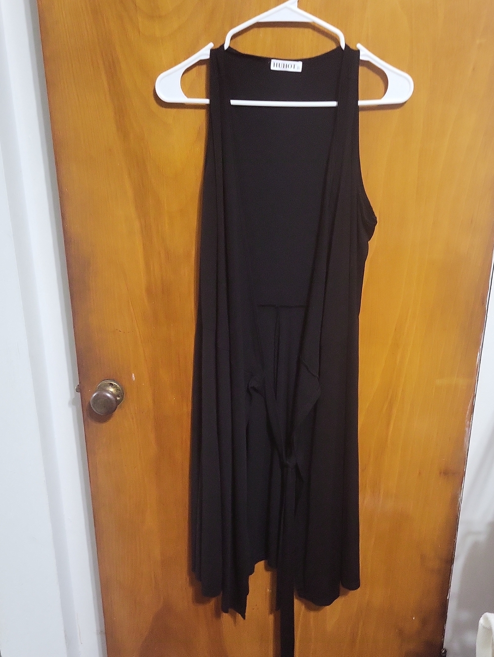 Huhot Size Xl- Black Sleeveless Drape Cardigan Vest With Tie Front